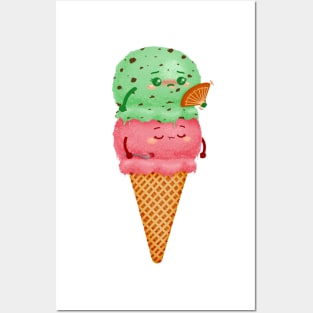 Hot Ice Cream Cone Cute Illustration Posters and Art